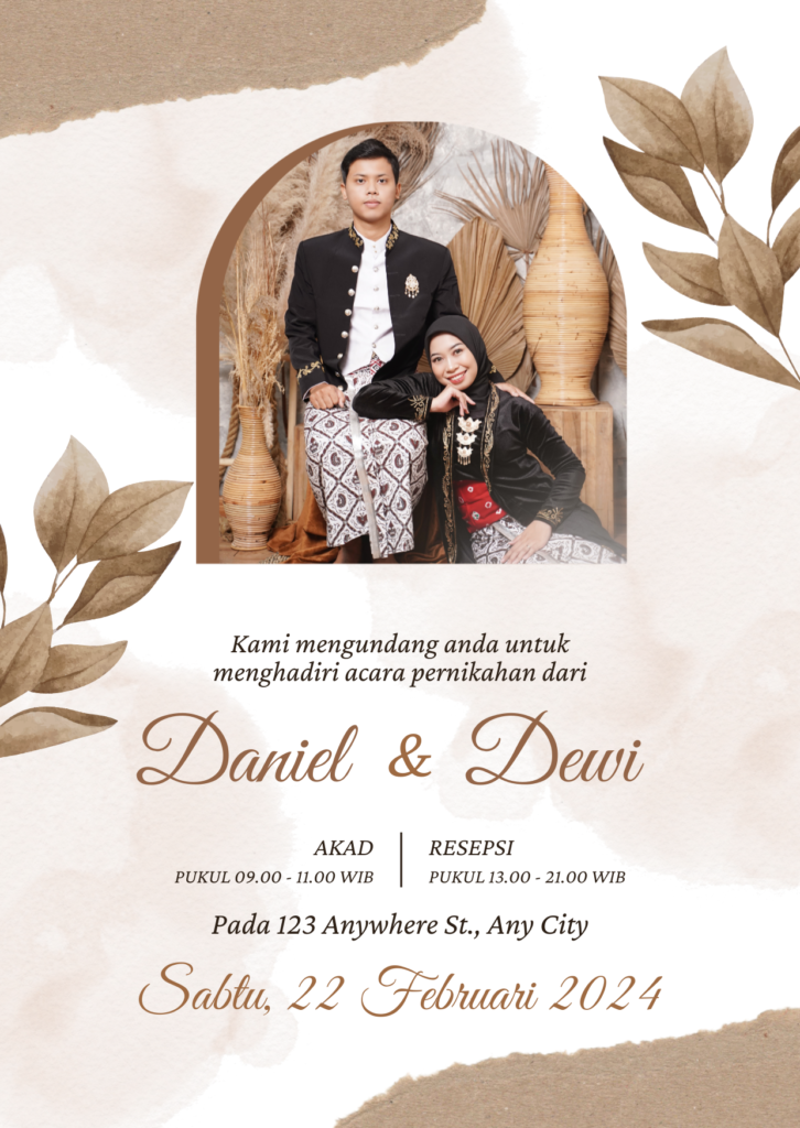 Putih Cokelat Simpel Minimalis Undangan Pernikahan